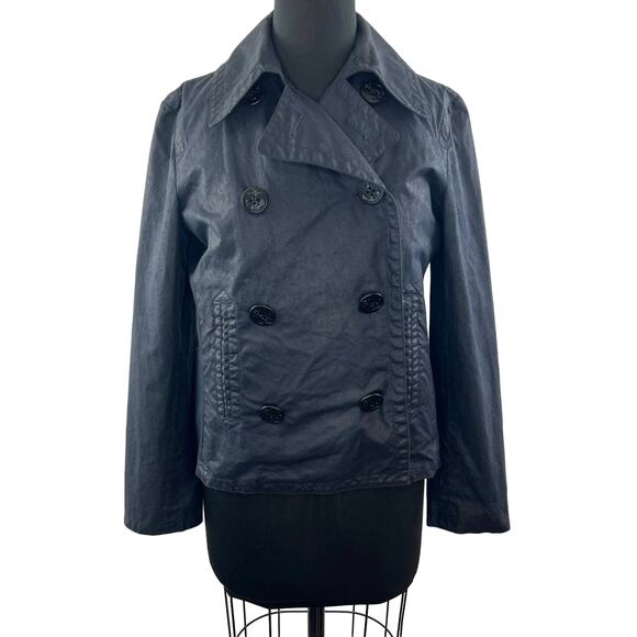 RUGBY RALPH LAUREN Waxed Navy Blue Double Breasted Decorative Button Jacket S - Picture 1 of 10